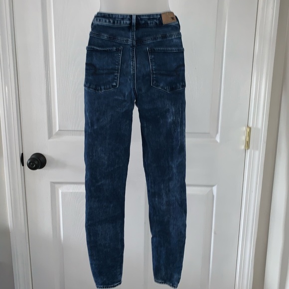 AEO SKY HIGH JEGGING Blue Denim Stretch Jeans EXC - Picture 5 of 8